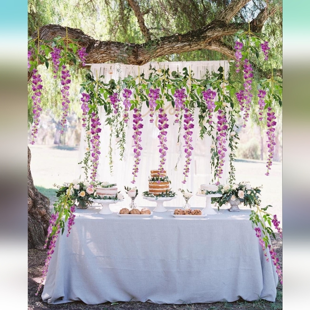 Artificial Flowers Garland, 8 Pieces total 24in Silk Wisteria Hanging Flowers